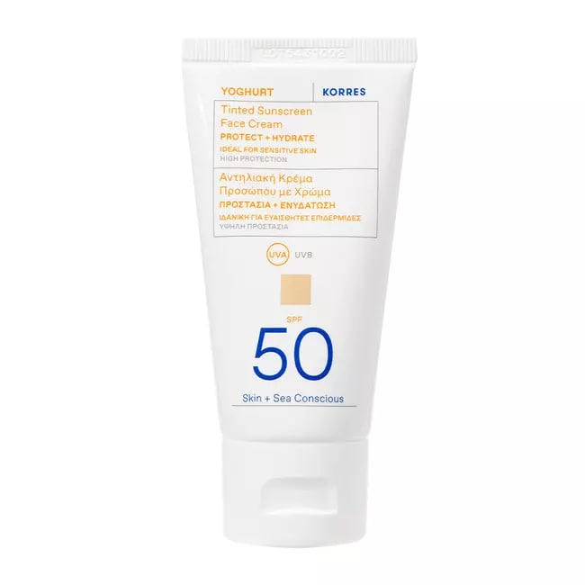 KORRES Yoghurt Tinted Sunscreen Face Cream SPF50 Cremă tonifiantă cu protecție solară pentru față